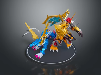 Colorful Mechanical Dragon Figure With Detailed Design Vibrant Blue Yellow Red Claw And Wing Elements 3d model