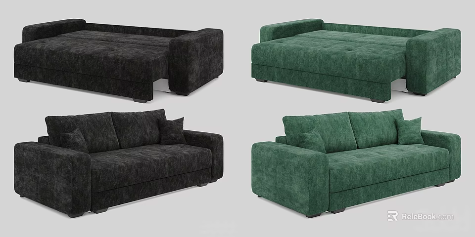 Modern Black and Green Sofa Bed Styles with Comfortable Design and Convertible Functionality 3d model