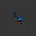 Blue Green Striped Shark With Open Mouth Red Teeth And Orange Details