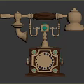 Vintage Electronic Telephone With Wooden Base Brass Components And Decorative Gems