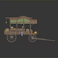 Vintage Wooden Carriage With Canvas Canopy Wooden Wheels And Loaded Supplies