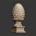 Sculpted Pinecone Architectural Ornament With Scaled Texture And Square Stone Base