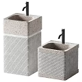 Two Natural Textured Stone Washbasins with Black Faucets Modern Bathroom Design