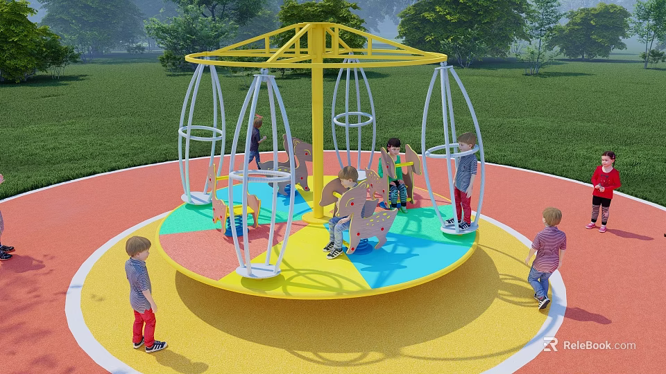 Outdoor Playground Rotating Equipment with Yellow Frame Colorful Platform for Children's Fun 3d model 