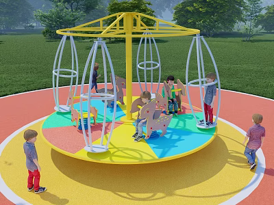 Outdoor Playground Rotating Equipment with Yellow Frame Colorful Platform for Children's Fun 3d model