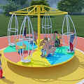Outdoor Playground Rotating Equipment with Yellow Frame Colorful Platform for Children's Fun