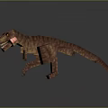 Pixelated Brown T Rex Dinosaur Model With Sharp Teeth Standing On Dark Background