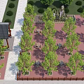 Scenic Park Landscape With Green Trees Rock Formation White Pillars And Brick Paved Ground