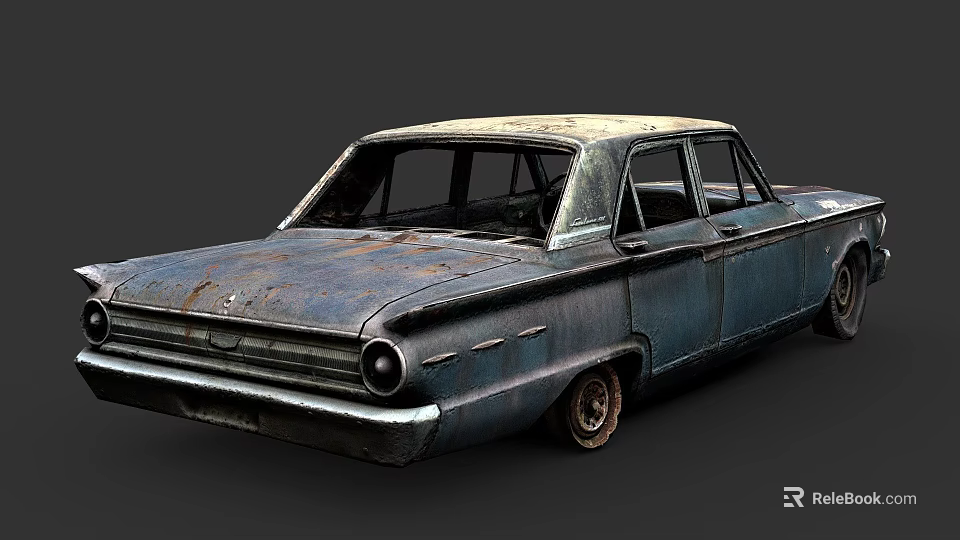 Rusty Old Vintage Classic Car With Weathered Exterior And Damaged Roof 3d model 