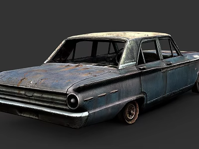 Rusty Old Vintage Classic Car With Weathered Exterior And Damaged Roof 3d model