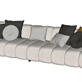 Modern Plush Sectional Sofa With White Velvet Upholstery And Round Decorative Pillows