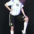 Woman Wearing Argentina Number 10 Jersey White Blue Patterns And Black Shorts With Long Hair