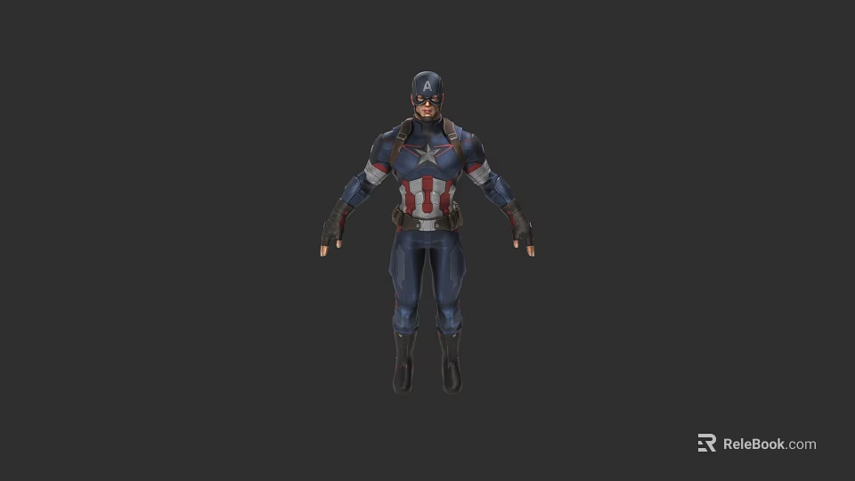 Captain America Game Movie Character 3D Model in Red White Blue Uniform Standing Pose 3d model 
