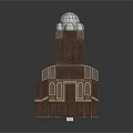 Brown Multi Level Building With Glass Dome Top And Red Accent Windows