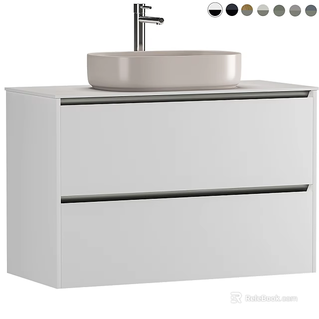 Modern Sleek Washbasin With Above Counter Design And White Cabinet Drawers 3d model 