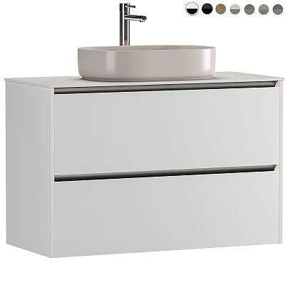 Modern Sleek Washbasin With Above Counter Design And White Cabinet Drawers 3d model