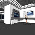 Modern Exhibition Hall Interior With Interactive Digital Screens And Visitors Exploring 3d model