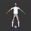 Man In White And Blue Football Jersey Standing With Soccer Ball Arms Outstretched