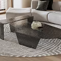 Modern Black Metal Coffee Tables With Textured Surface In Living Room With Sofa And Carpet