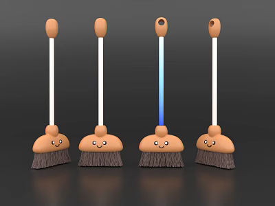 Cute Decorative Brush Figurine Set With Smiley Face Orange Head White Handle And Blue Gradient 3d model