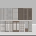 Sliding Doors With Various Grid Patterns And Wooden Frame Designs 3d model
