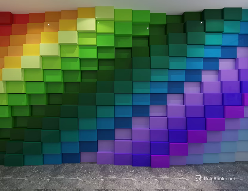 Colorful Block Background Wall Featuring Rainbow Gradient and 3D Cube Design 3d model 