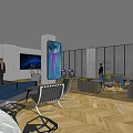 Modern Public Office Space Featuring Open Layout Multi Person Workstations And Glass Partitions