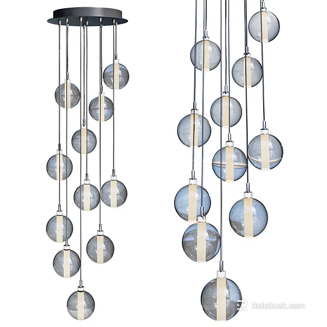 Elegant Modern Glass Globe Chandelier Featuring Multiple Hanging Spherical Lamps 3d model