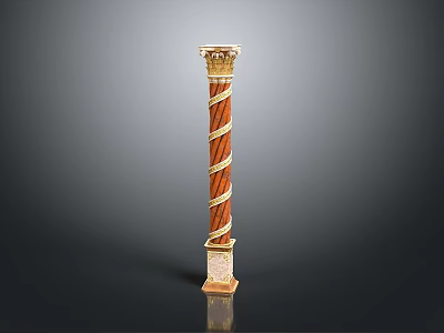 Ornamental Decorative Column With Twisted Design Gold Accents Detailed Base And Capital 3d model