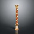 Ornamental Decorative Column With Twisted Design Gold Accents Detailed Base And Capital
