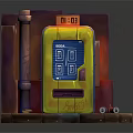 Vintage Retro Machine Equipment With Blue Screen 1081 Sign Red Neon OPEN And Metallic Pipes