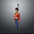 Toy Soldier In Red Uniform With Gold Accents Black Hat Feather Blue Pants And Sword