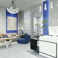 Modern Beauty Hair Salon Interior With Comfortable Sofa Front Desk Pendant Lights And Plants