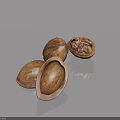 Open and Closed Walnuts with Kernel on Light Blue Reflective Surface 3d model