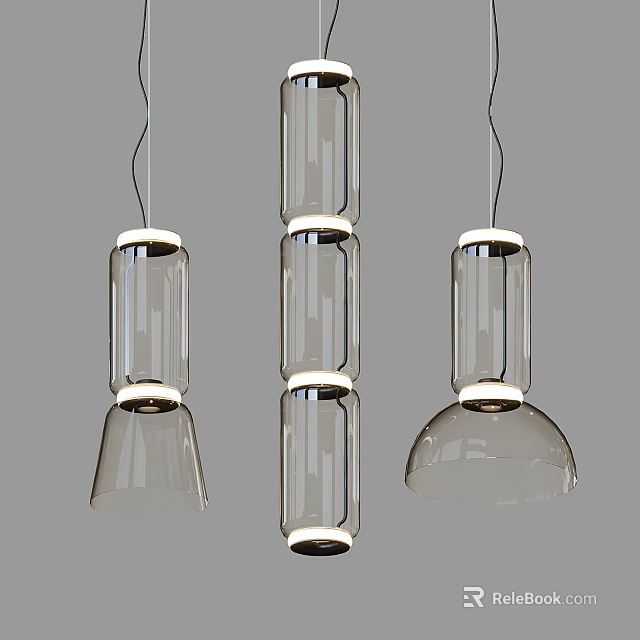 Modern Transparent Glass Pendant Lights with Layered Cylindrical Design and Illuminated Bottom Shades 3d model 
