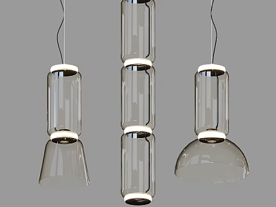 Modern Transparent Glass Pendant Lights with Layered Cylindrical Design and Illuminated Bottom Shades 3d model