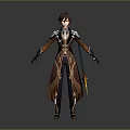Elaborate Game Movie Character With Brown Orange Robe And Golden Spear Weapon Design