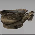 Traditional Decorative Brass Container with Dragon Head Handle and Intricate Carved Patterns