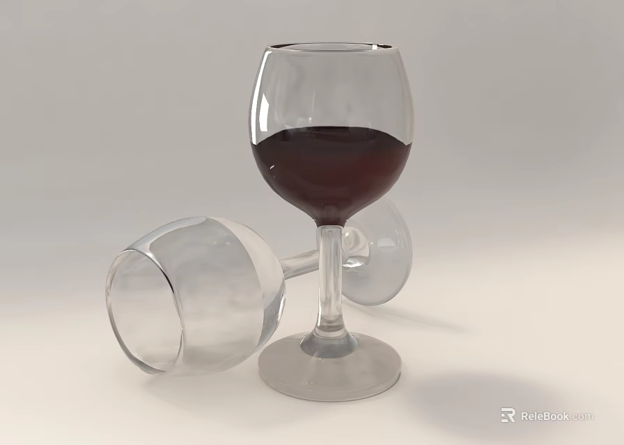 Two Wine Glasses One With Red Wine And One Empty Lying On Light Background 3d model