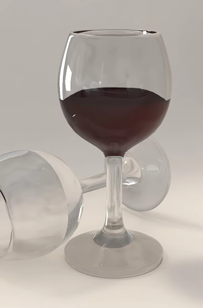 Two Wine Glasses One With Red Wine And One Empty Lying On Light Background 3d model