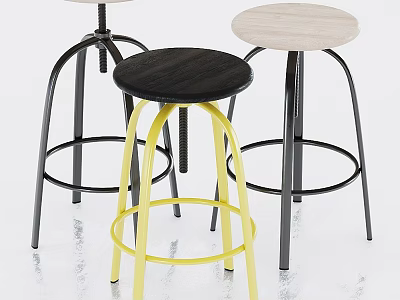 Modern Design Bar Stools With Round Wooden Seats And Colored Metal Legs 3d model