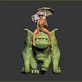 Female Character In Bikini Riding Green Monster With Yellow Umbrella And Sunglasses