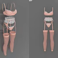 Women's Elegant Pink Lace Lingerie Set With Bra Panties And Stockings