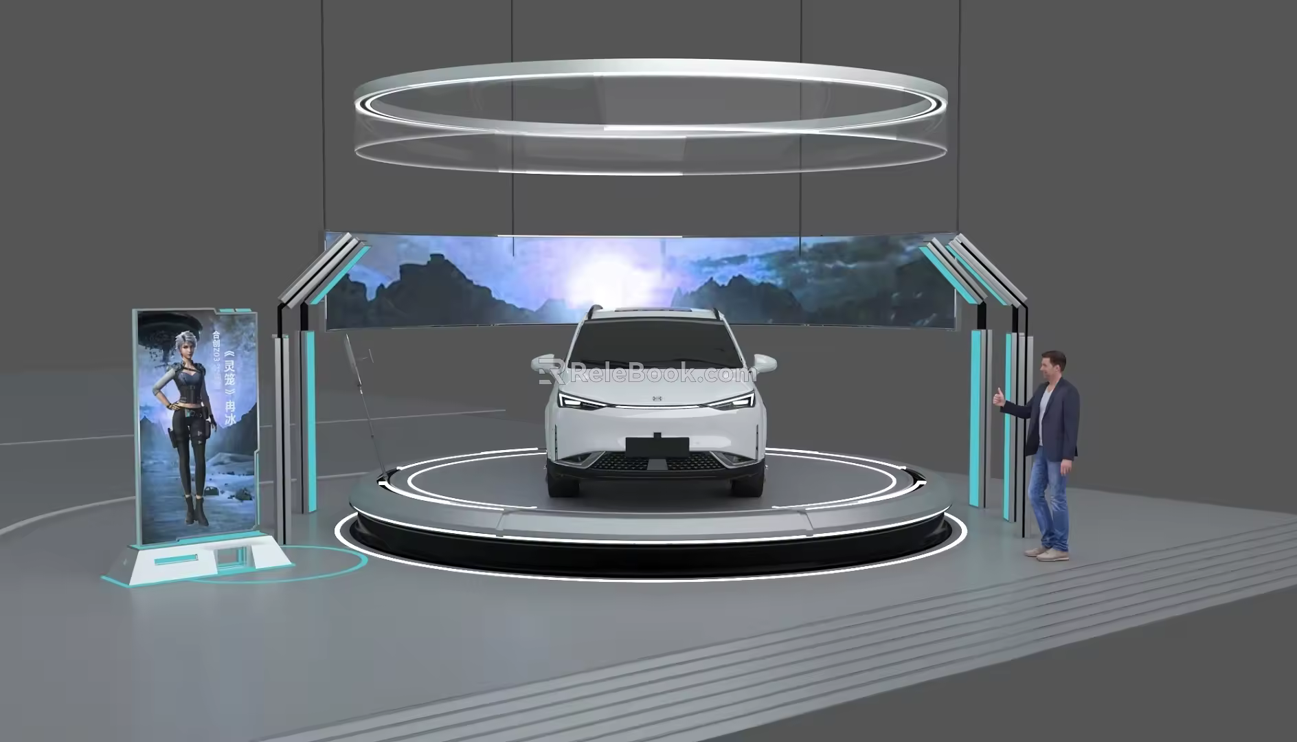 Auto Show Platform Round Acrylic Ceiling Electric Vehicle Hanging Screen 3d model