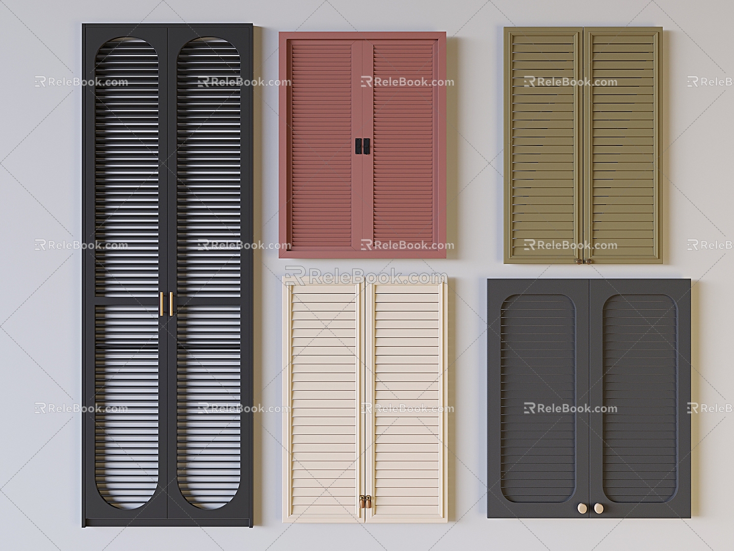 Double-door shutter wardrobe door solid wood shutter cabinet door panel shutter door and window 3d model