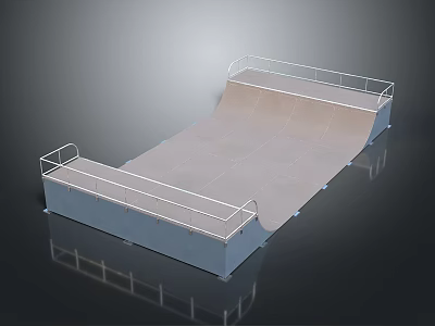 Wooden Skateboard Ramp With White Railings And Metal Base On Black Background 3d model
