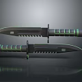 Tactical Military Style Knives with Serrated Blades Green Black Striped Handles and Reflective Surface