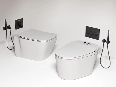 Modern White Toilets With Wall Mounted Control Panels And Bidet Sprays 3d model