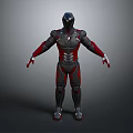 Futuristic Armored Character With Black Red Silver Mechanical Armor Standing Pose