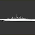 Realistic Detailed White Warship Model With Turrets Antennas On Smooth Black Surface